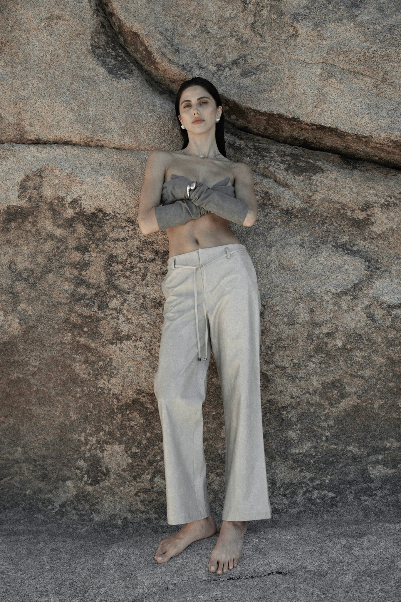 Xiaoyuan Gong New York The TONING textured vegan leather pants in beige