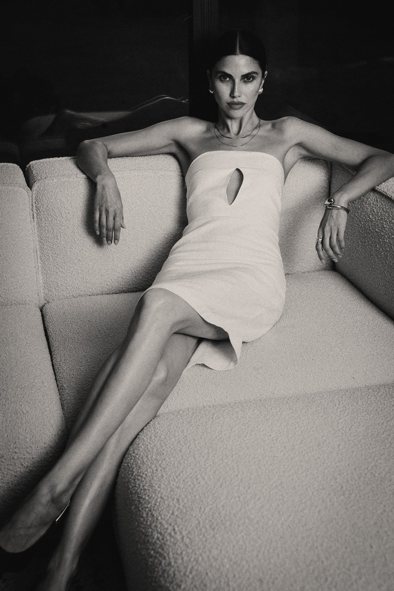 Xiaoyuan Gong New York The SUNSET cutout strapless linen dress in white