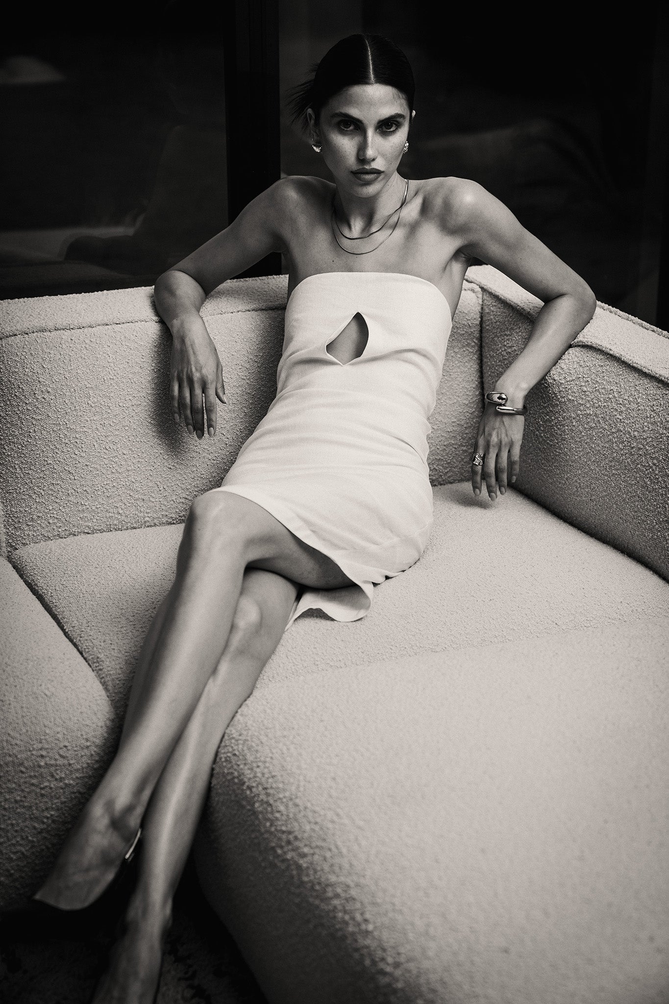 Xiaoyuan Gong New York The SUNSET cutout strapless linen dress in white